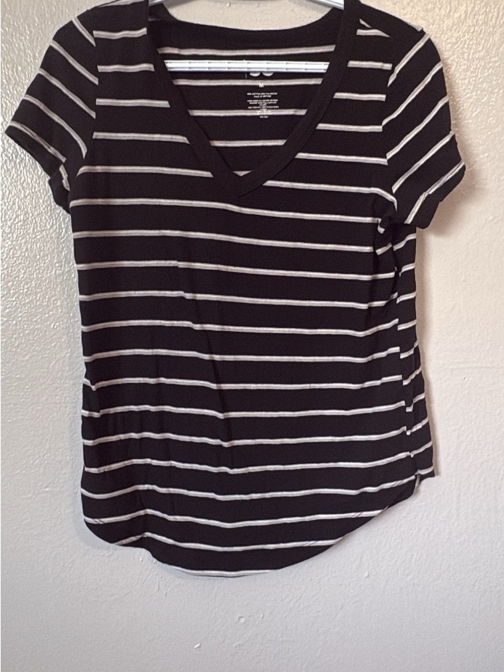 SO Black V-Neck Short Sleeve Tee with White Stripes